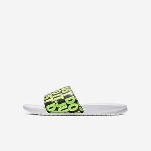 Claquette Nike Benassi JDI Blanche 7681-504 White/Black/Volt Homme | JUX-64599451